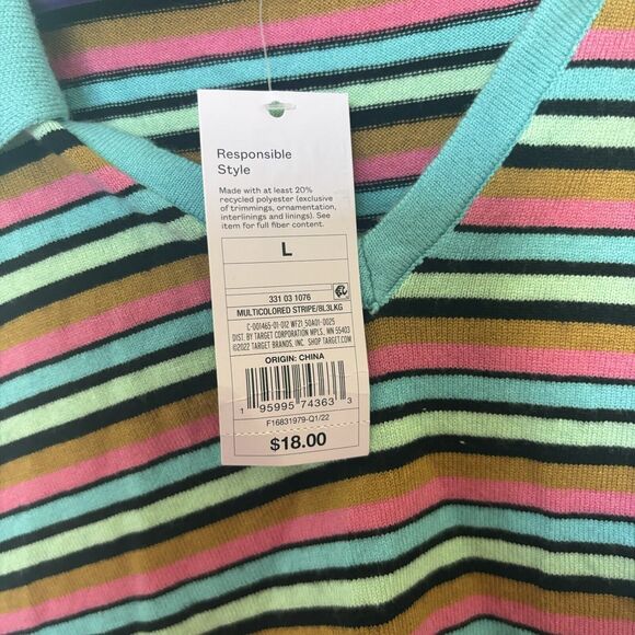 Women's Cropped Jacquard Polo Sweater Tank Top - Wild Fable Striped L - Picture 3 of 5